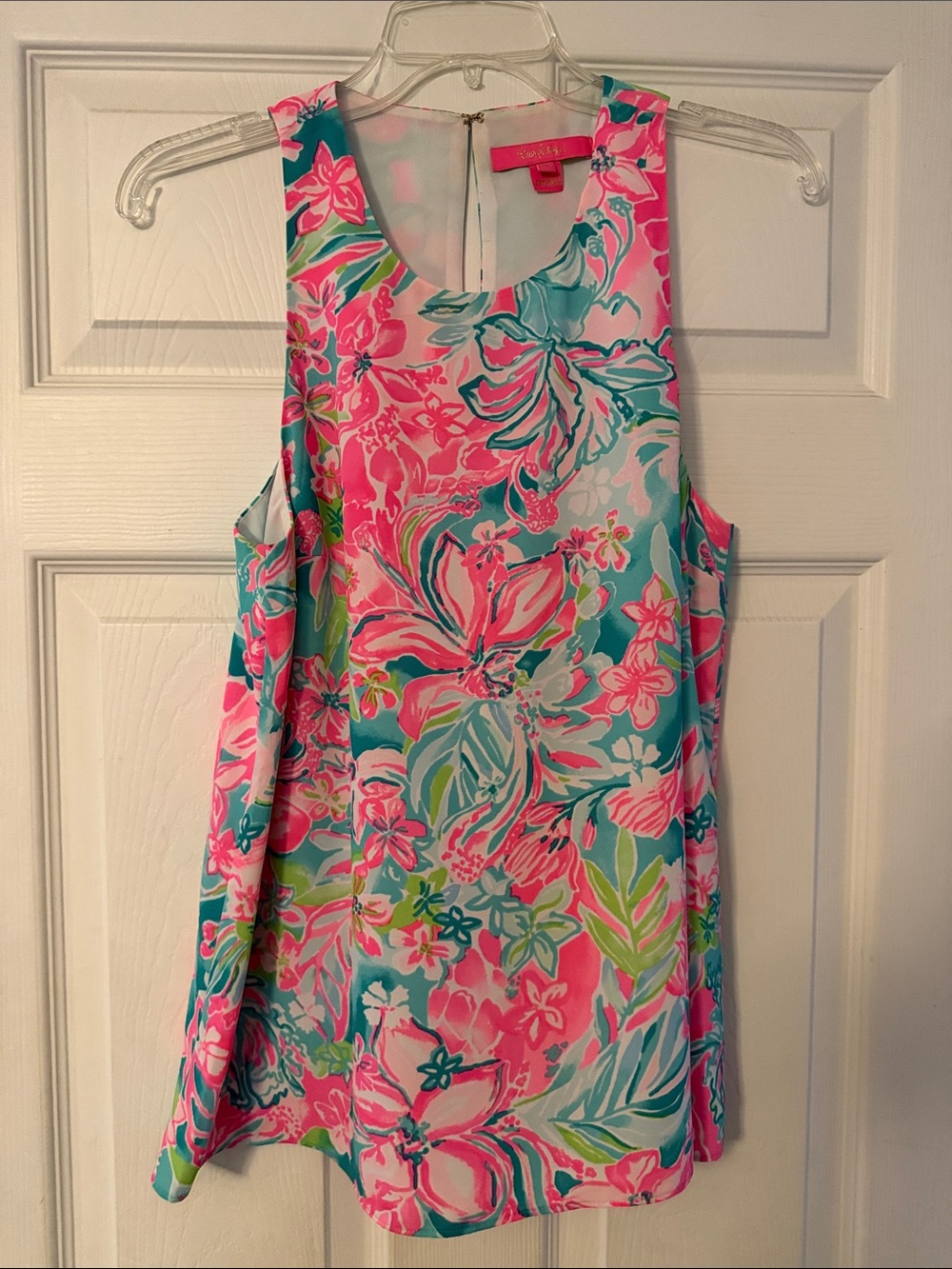 Lilly Pulitzer Pink Teal Floral Sleeveless Shell